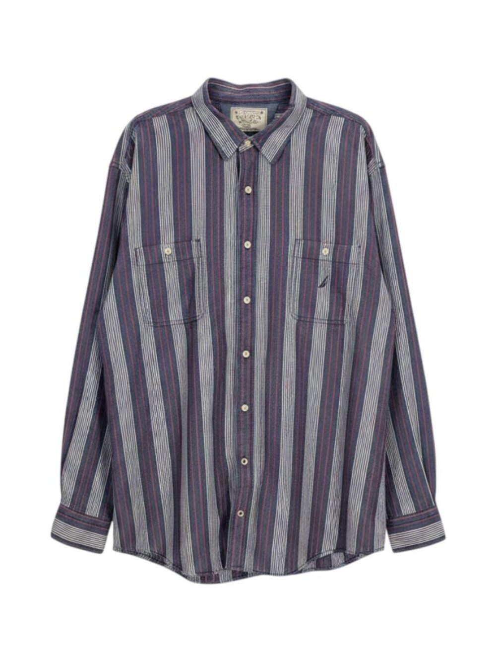 Nautica Blue Red Striped Button Down Shirt 3XL